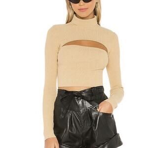 Superdown Tasha Tan Ribbed Cut Out Sweater Size L